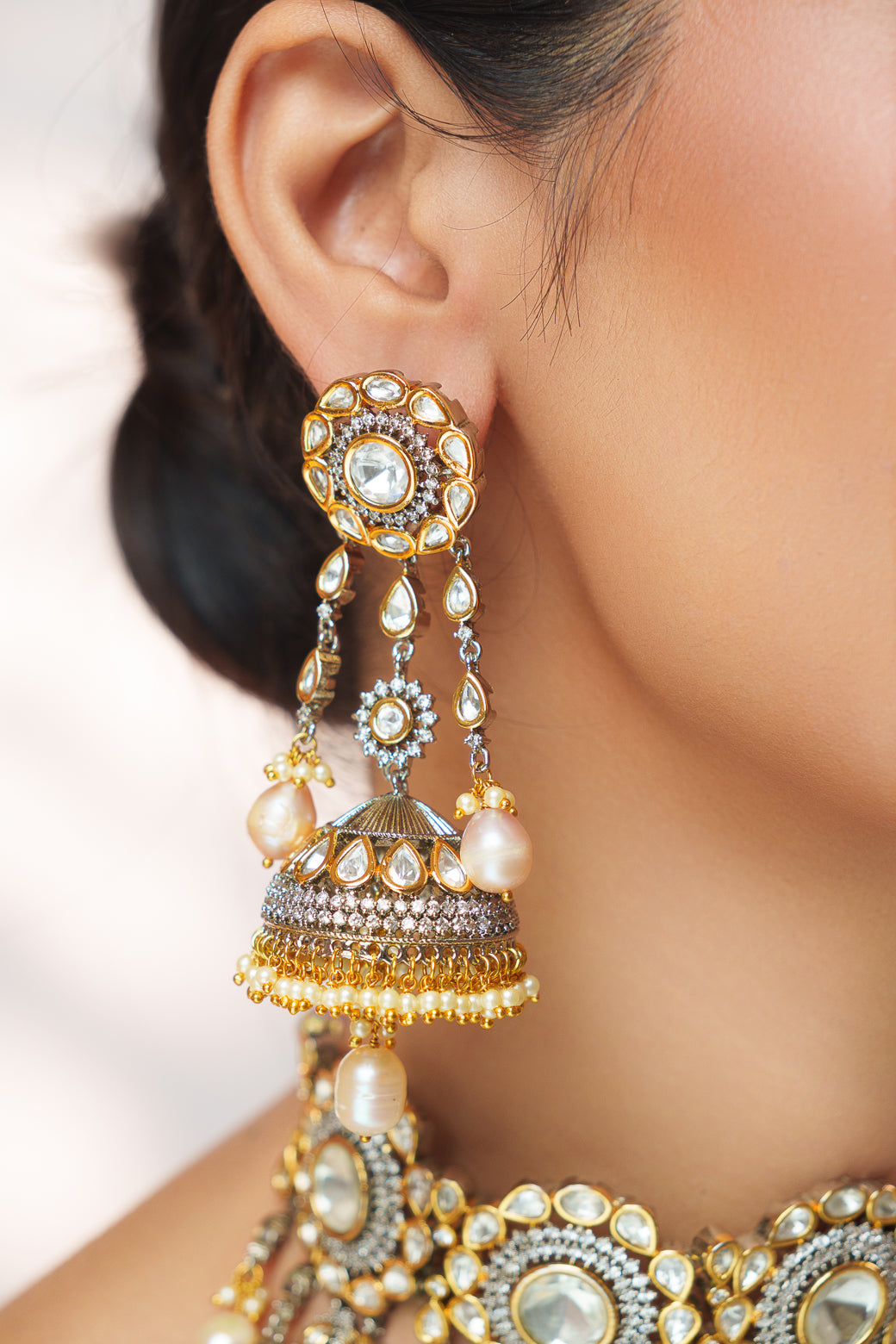 Savaani Rhodium Polish Polki Kundan Bridal Set