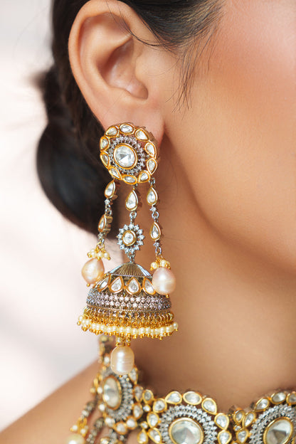 Savaani Rhodium Polish Polki Kundan Bridal Set