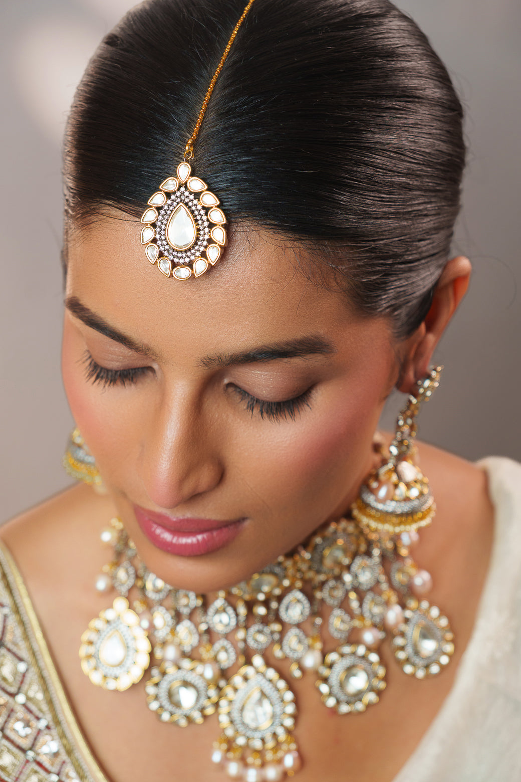 Savaani Rhodium Polish Polki Kundan Bridal Set
