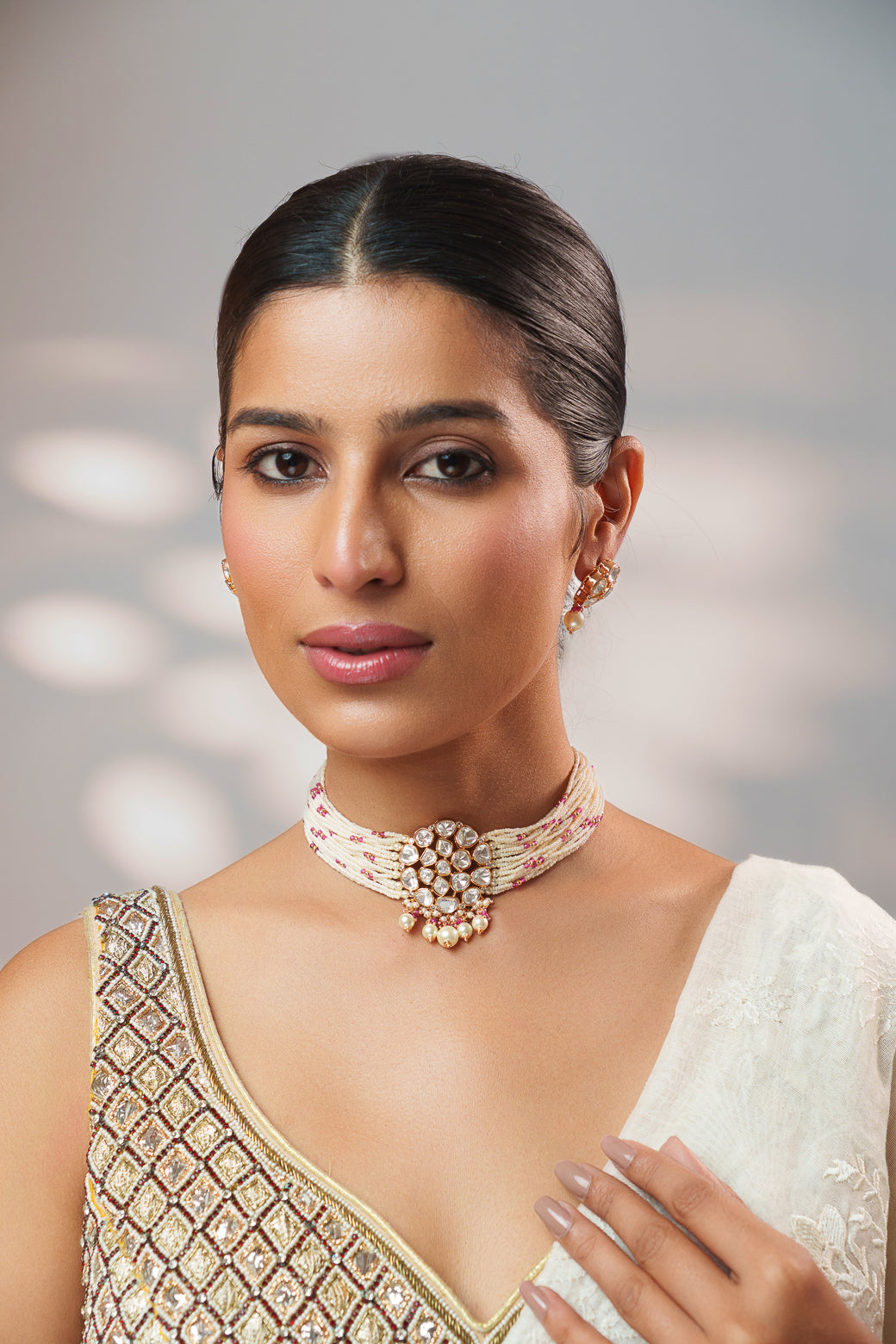 Vrishti Red Pearl Kundan Choker