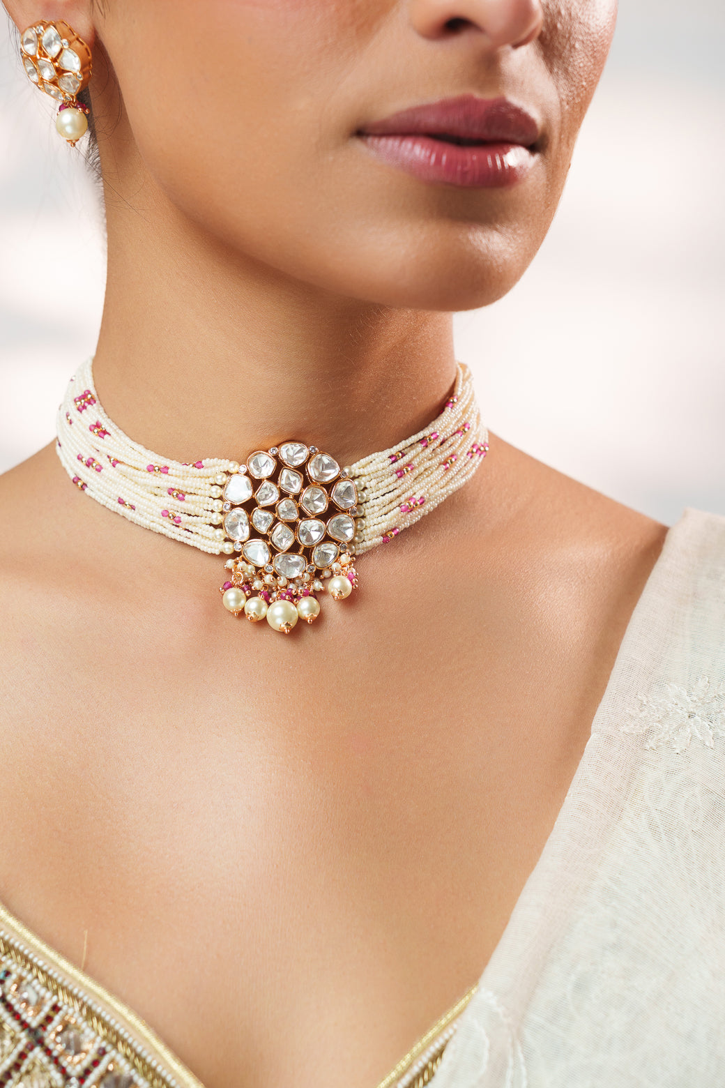 Vrishti Red Pearl Kundan Choker
