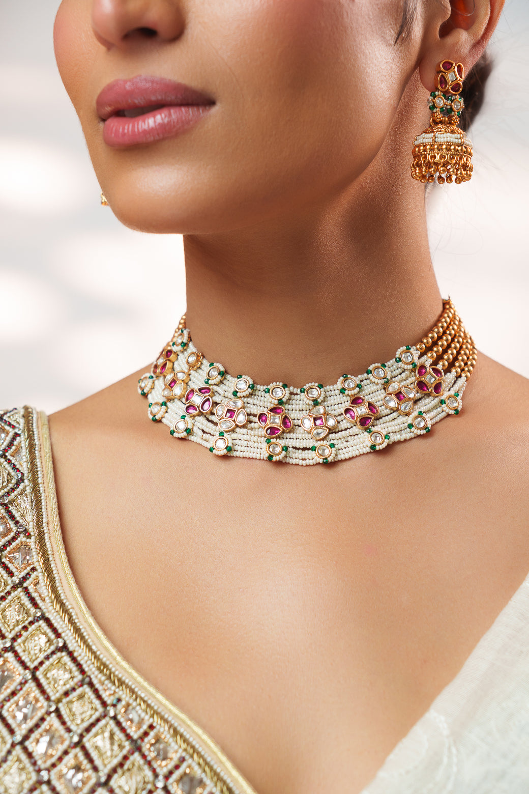Aahana White Pearl Kundan Necklace Set