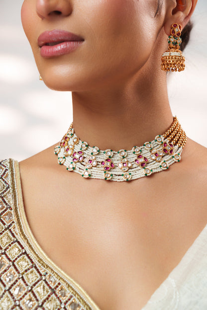 Aahana White Pearl Kundan Necklace Set