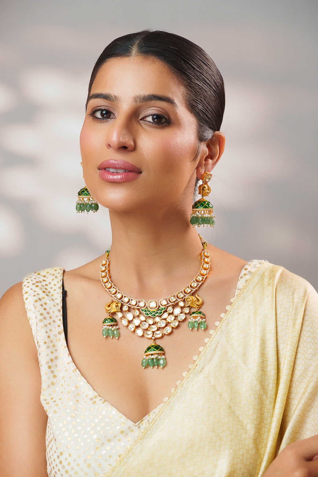 Ramisha Green Elephant Moissanite Necklace Set