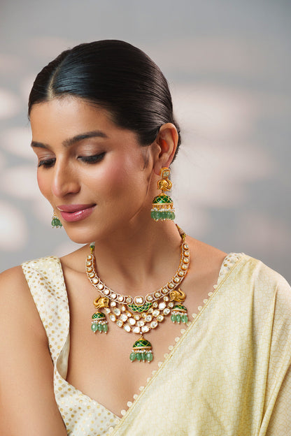 Ramisha Green Elephant Moissanite Necklace Set