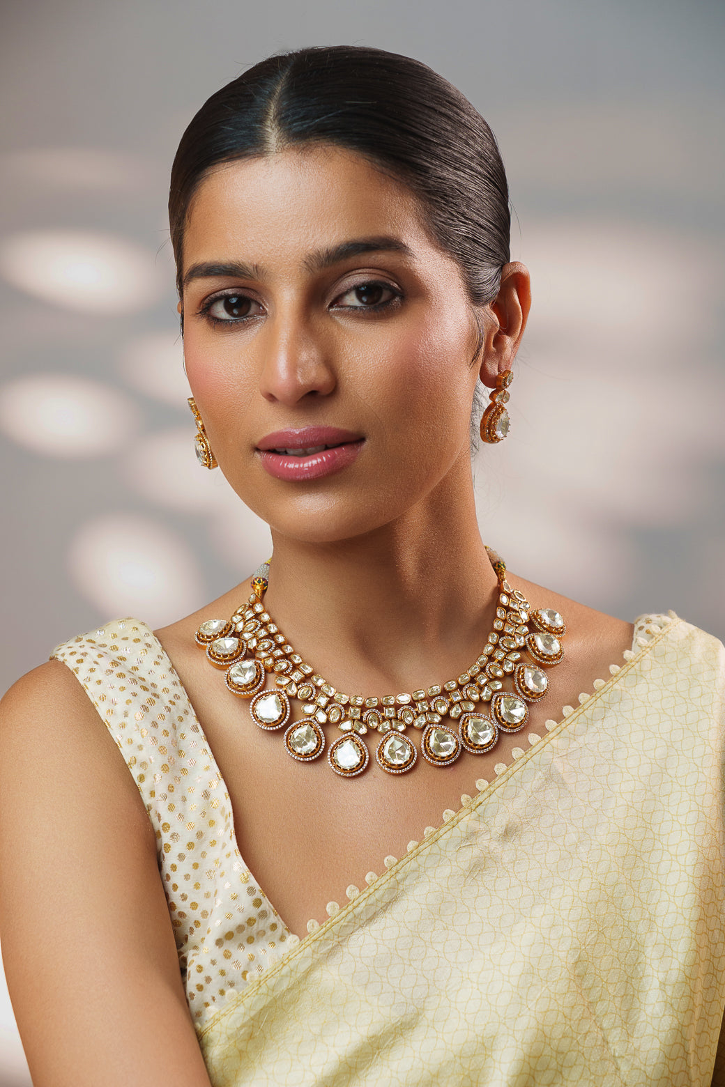 Zihar Gold Finish Moissanite Necklace Set