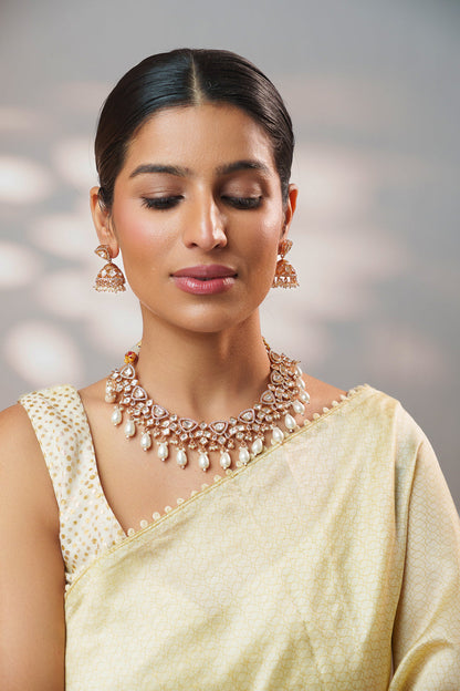 Arnika Gold Finish Kundan Necklace Set