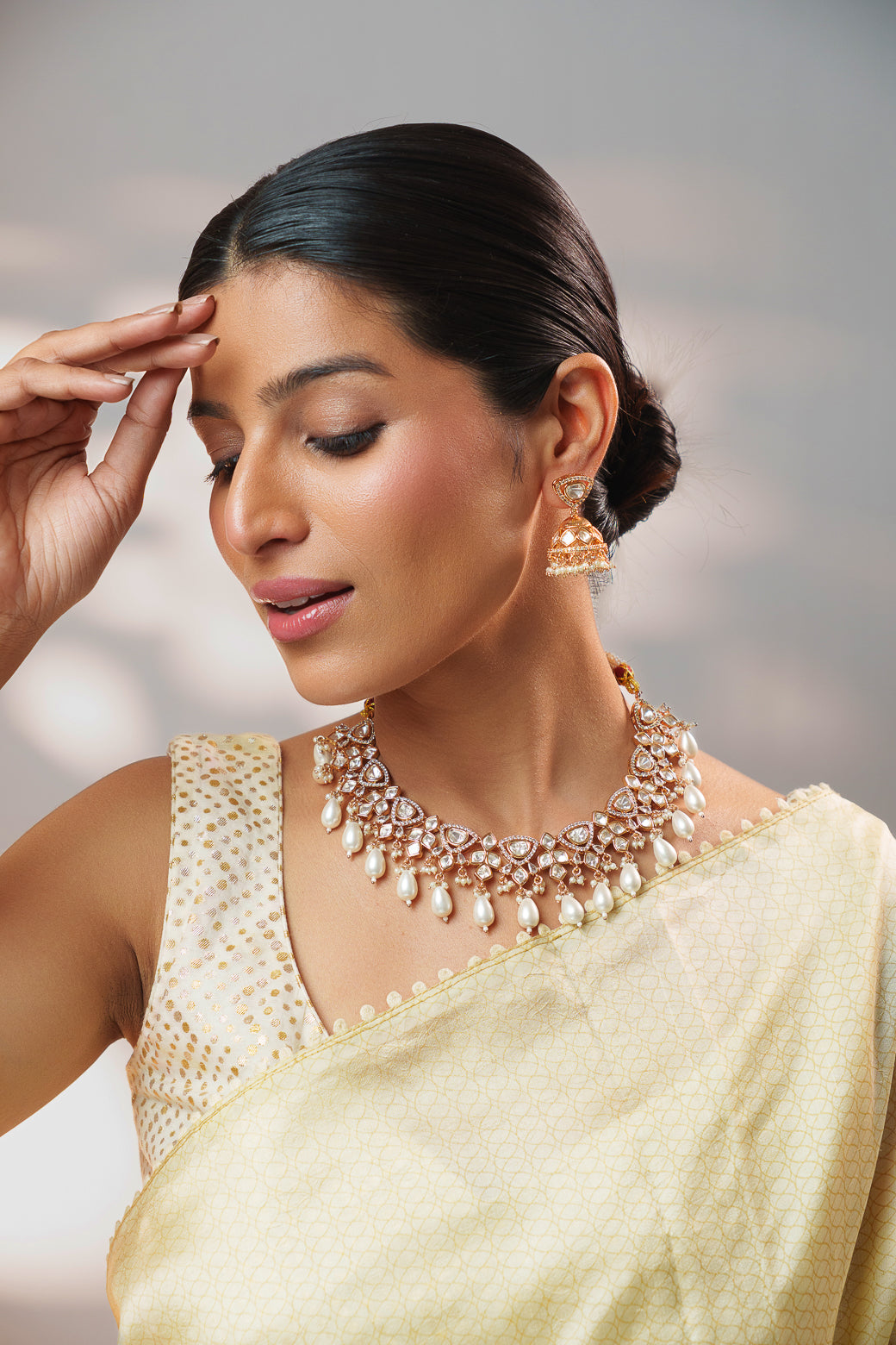 Arnika Gold Finish Kundan Necklace Set