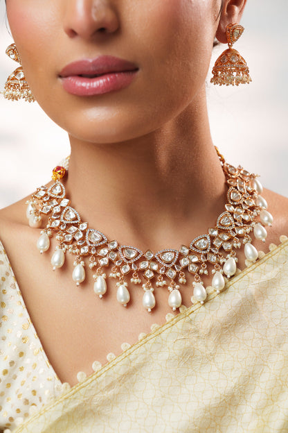 Arnika Gold Finish Kundan Necklace Set