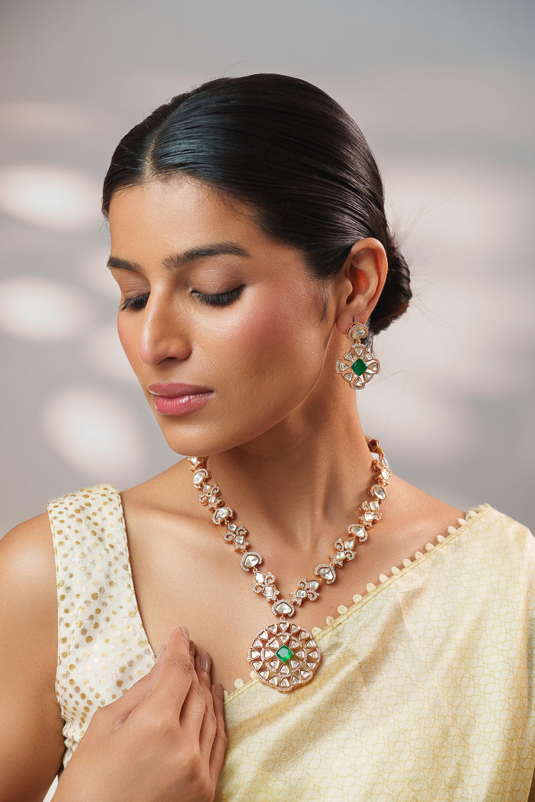 Nayira Gold Finish Kundan Necklace Set