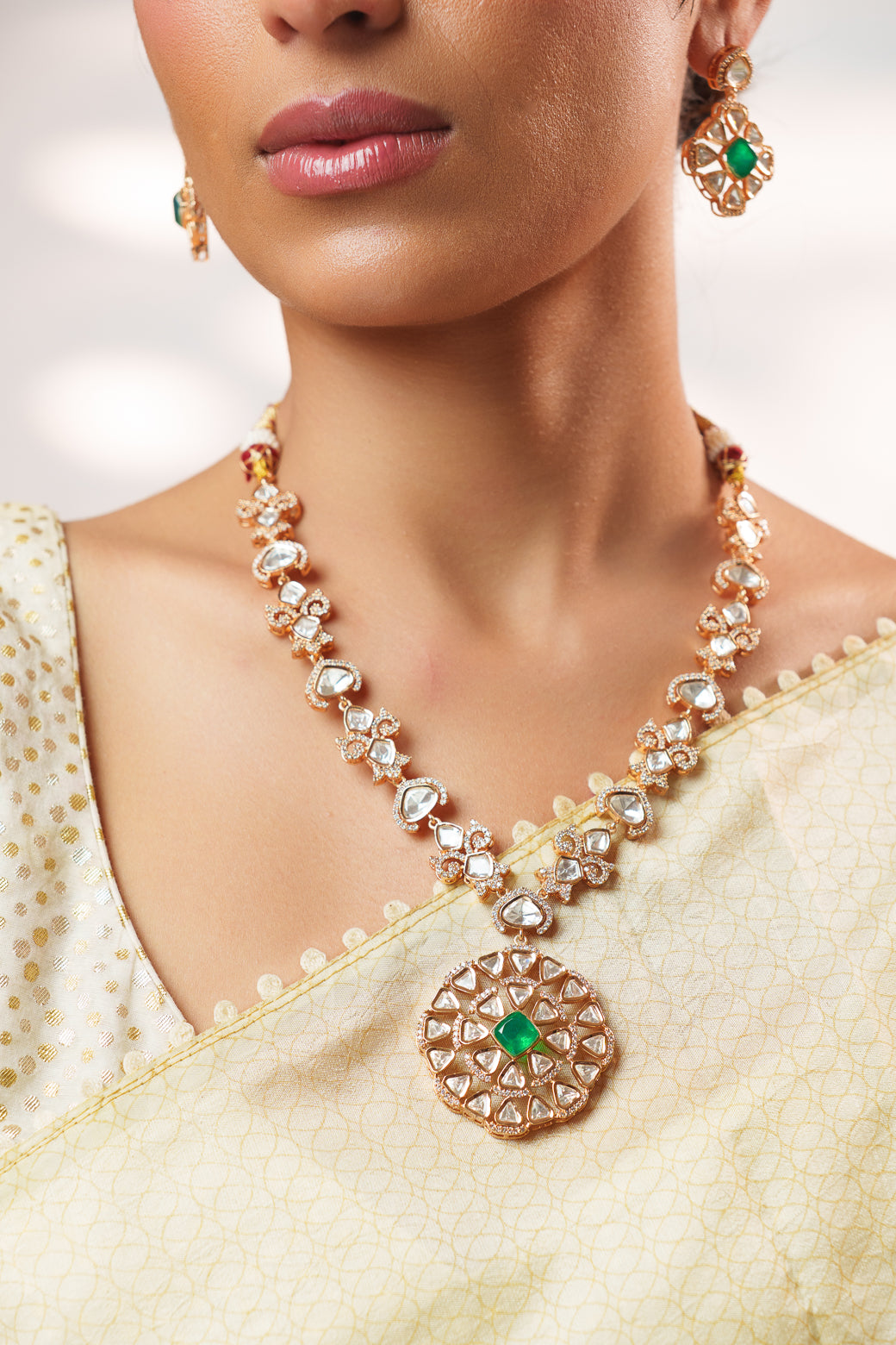Nayira Gold Finish Kundan Necklace Set