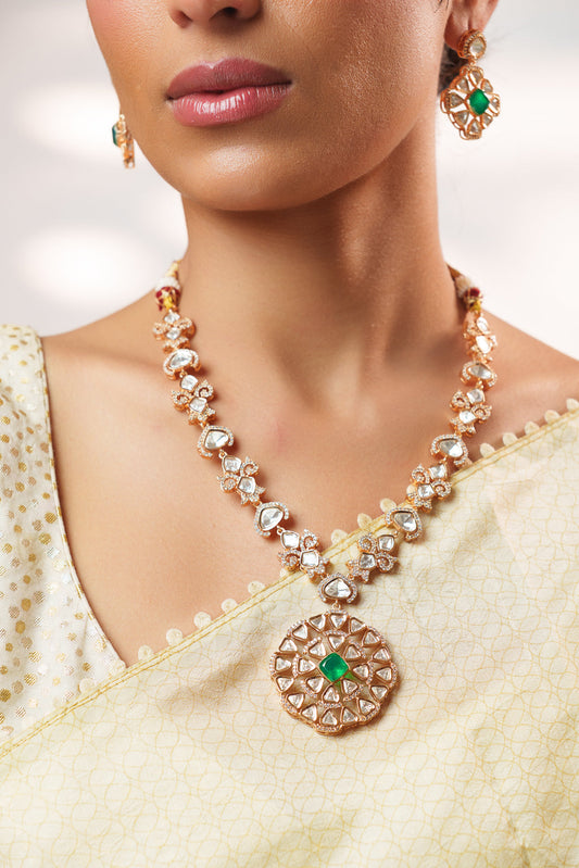 Nayira Gold Finish Kundan Necklace Set