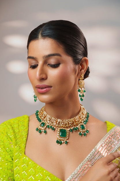 Shiva Green Kundan Jadau Necklace Set