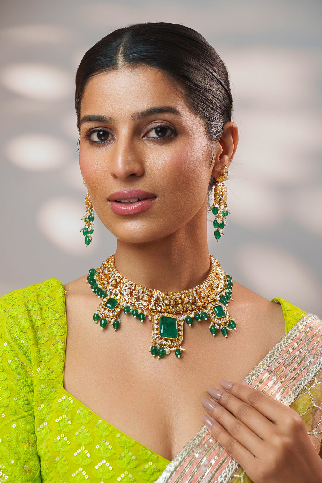 Shiva Green Kundan Jadau Necklace Set