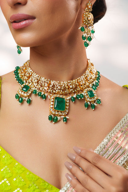 Shiva Green Kundan Jadau Necklace Set