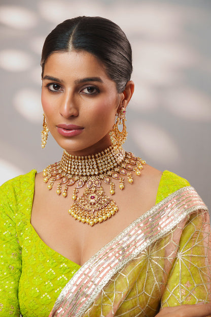 Anjuri Gold Finish Kundan Jadau Necklace Set