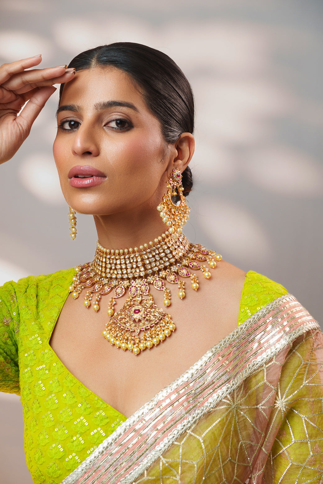 Anjuri Gold Finish Kundan Jadau Necklace Set