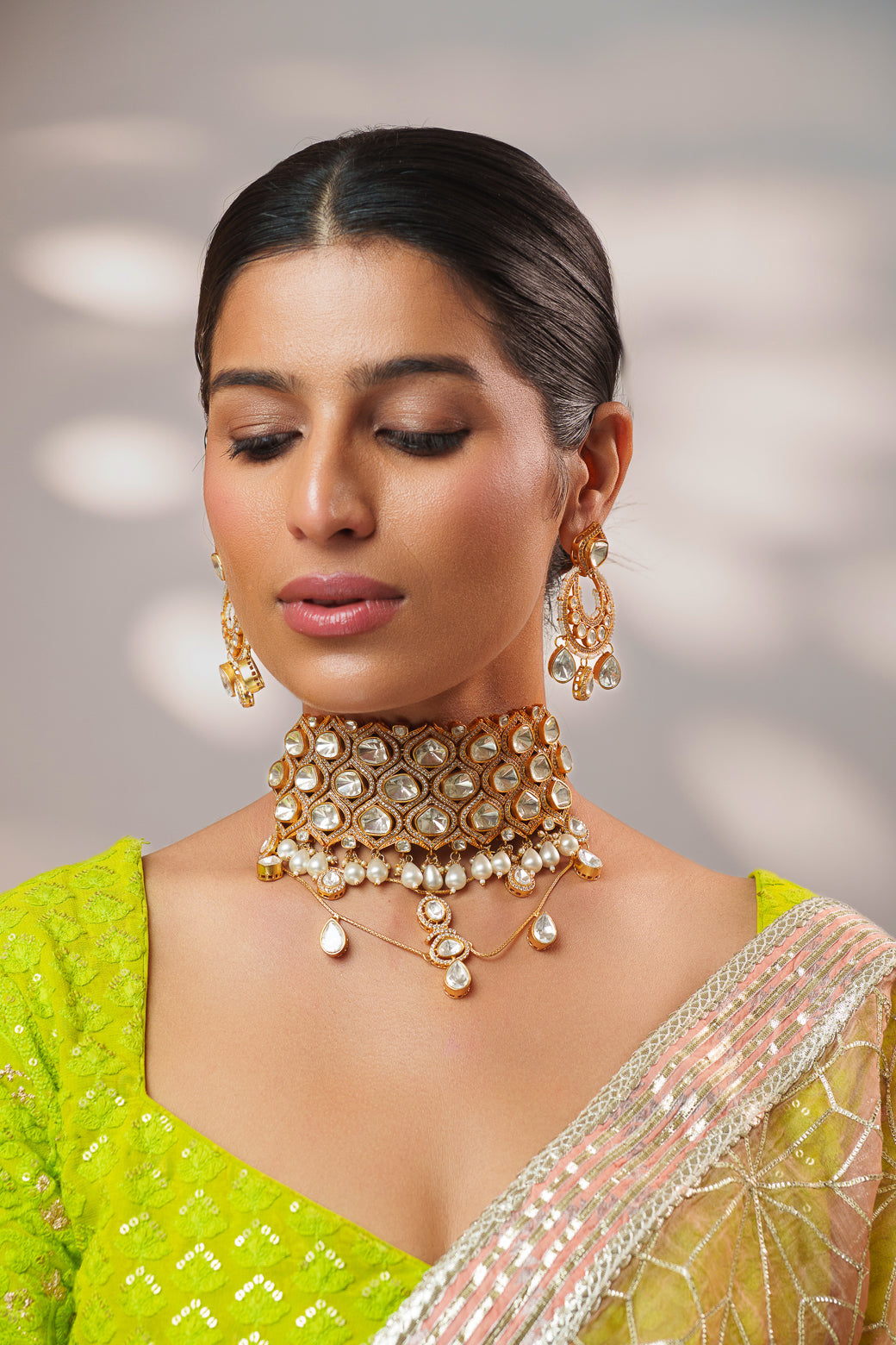 Varsha Gold Finish Moissanite Polki Choker