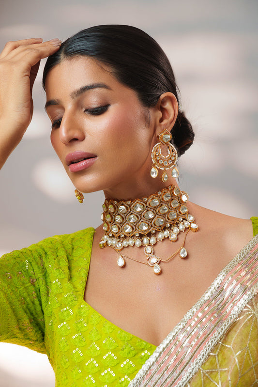 Varsha Gold Finish Moissanite Polki Choker