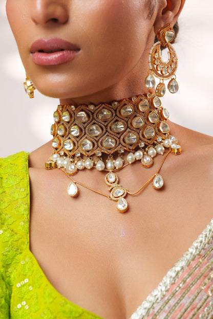Varsha Gold Finish Moissanite Polki Choker