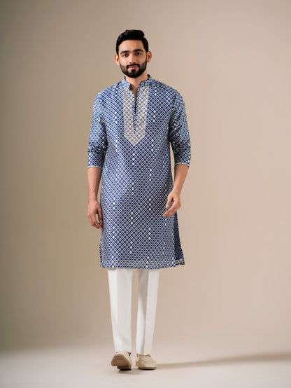 Indigo Mosaic Mirrorwork Kurta Set