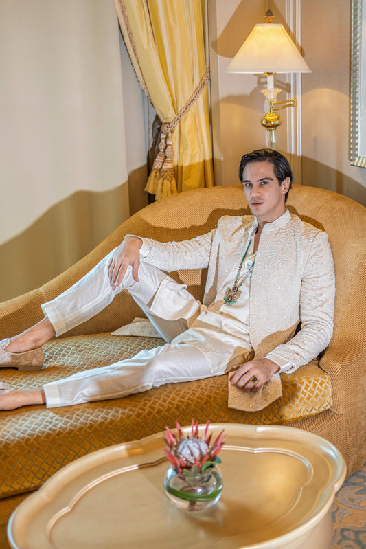 Biluur Ivory white Sherwani Set