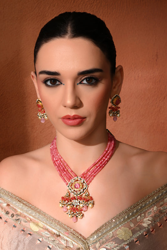 Gold plated ethnic  necklace set with earings