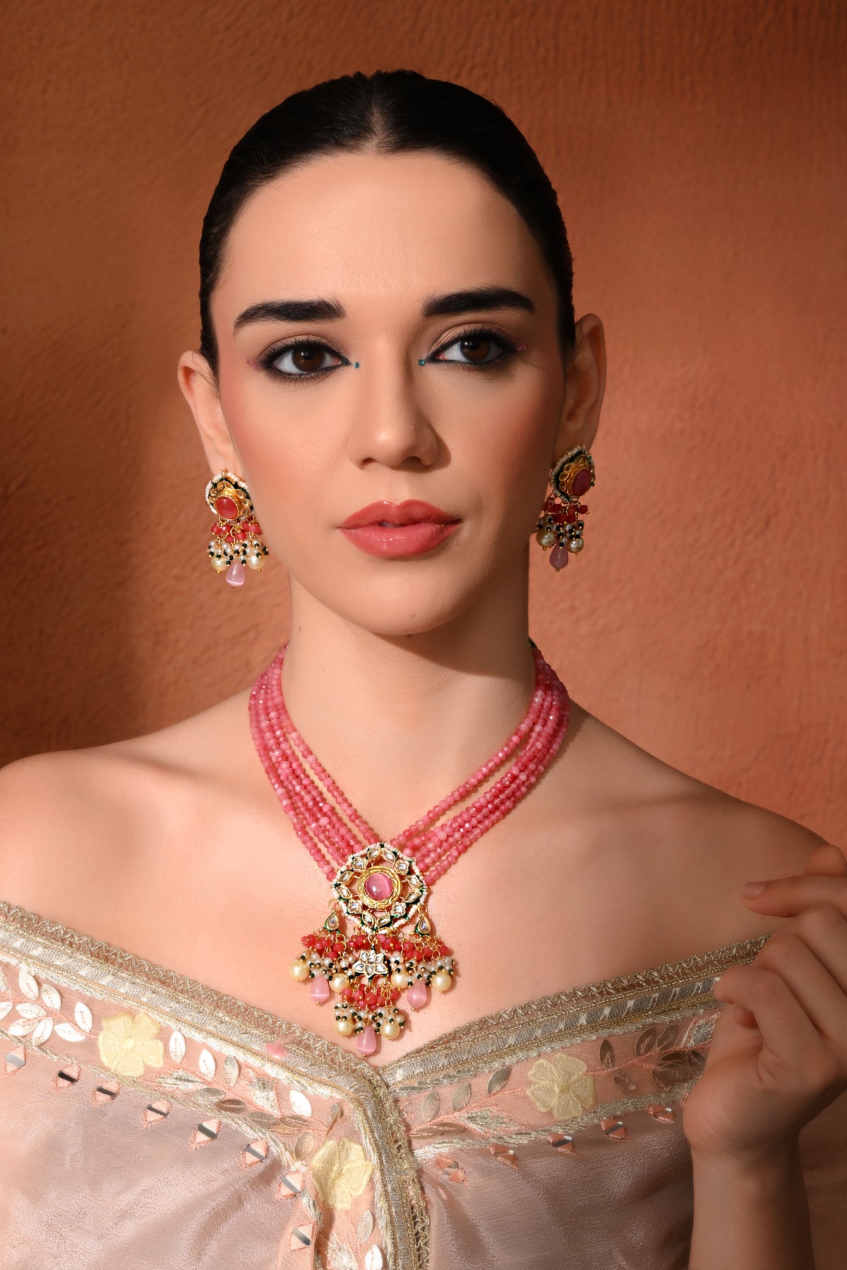 Gold plated ethnic  necklace set with earings