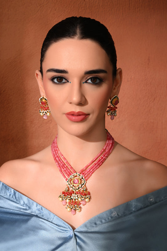 Gold plated ethnic  necklace set with earings