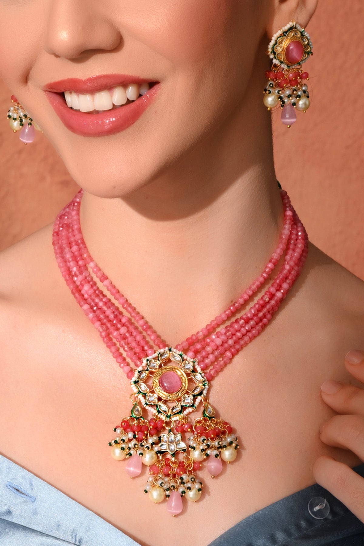 Gold plated ethnic  necklace set with earings