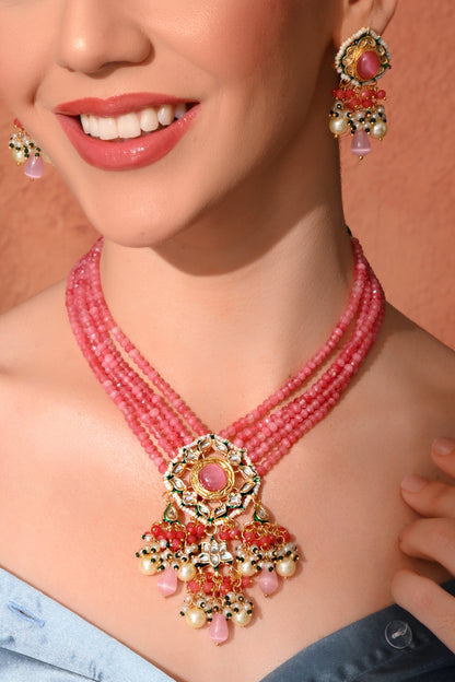 Gold plated ethnic  necklace set with earings