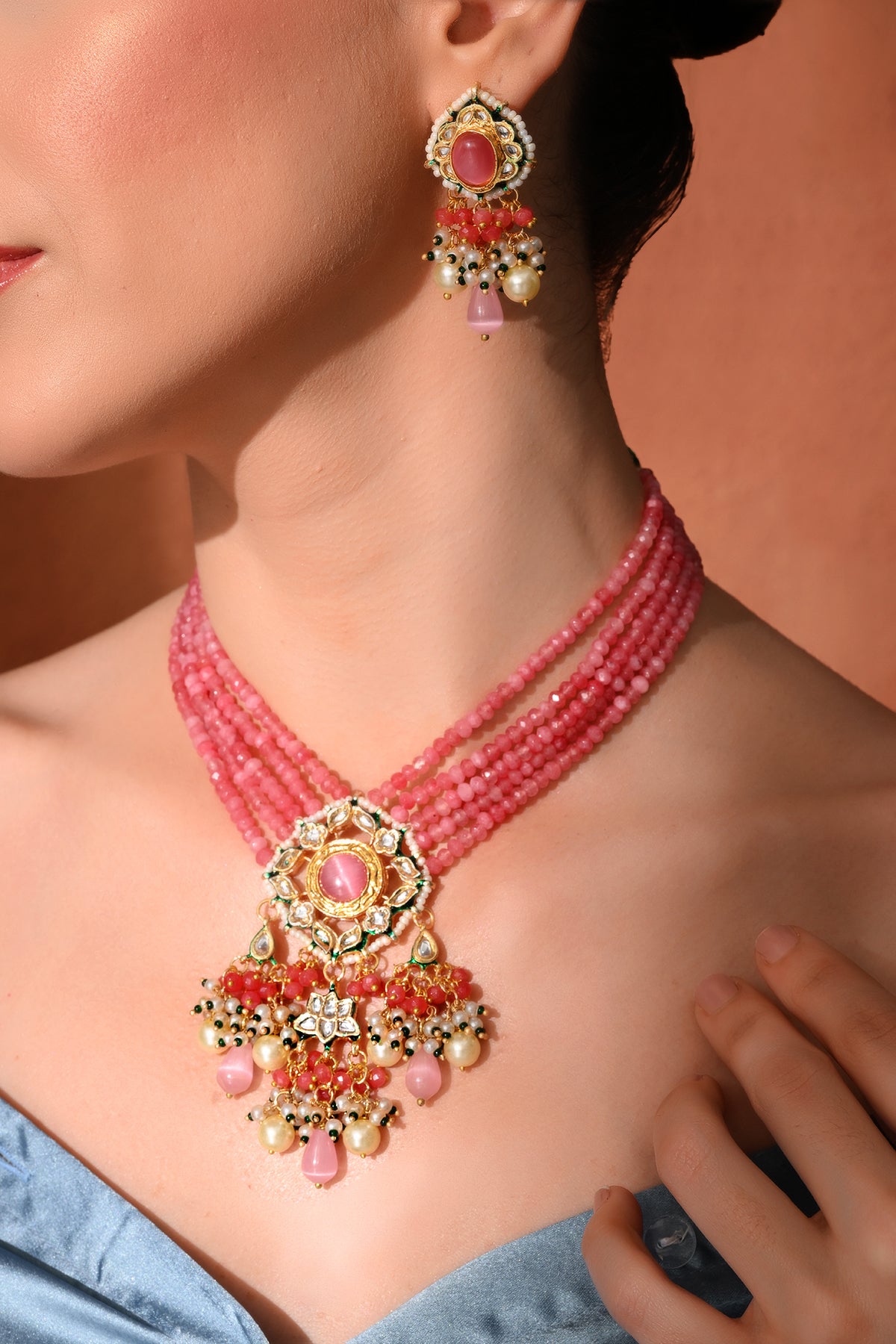 Gold plated ethnic  necklace set with earings