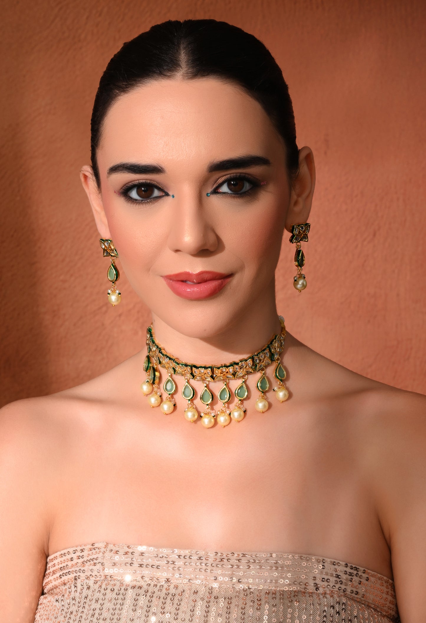 Gold plated ethnic  chokar set with earings