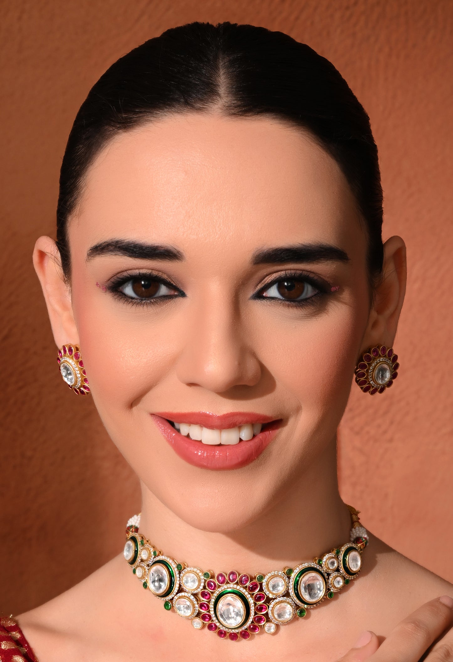 Gold plated ethnic  chokar set with earings