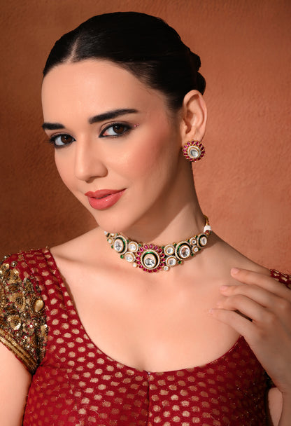 Gold plated ethnic  chokar set with earings