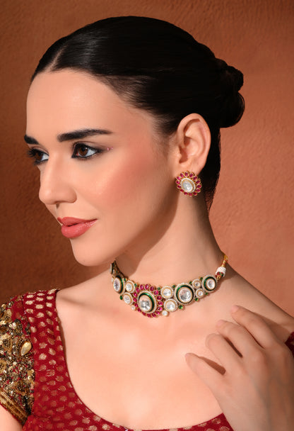 Gold plated ethnic  chokar set with earings