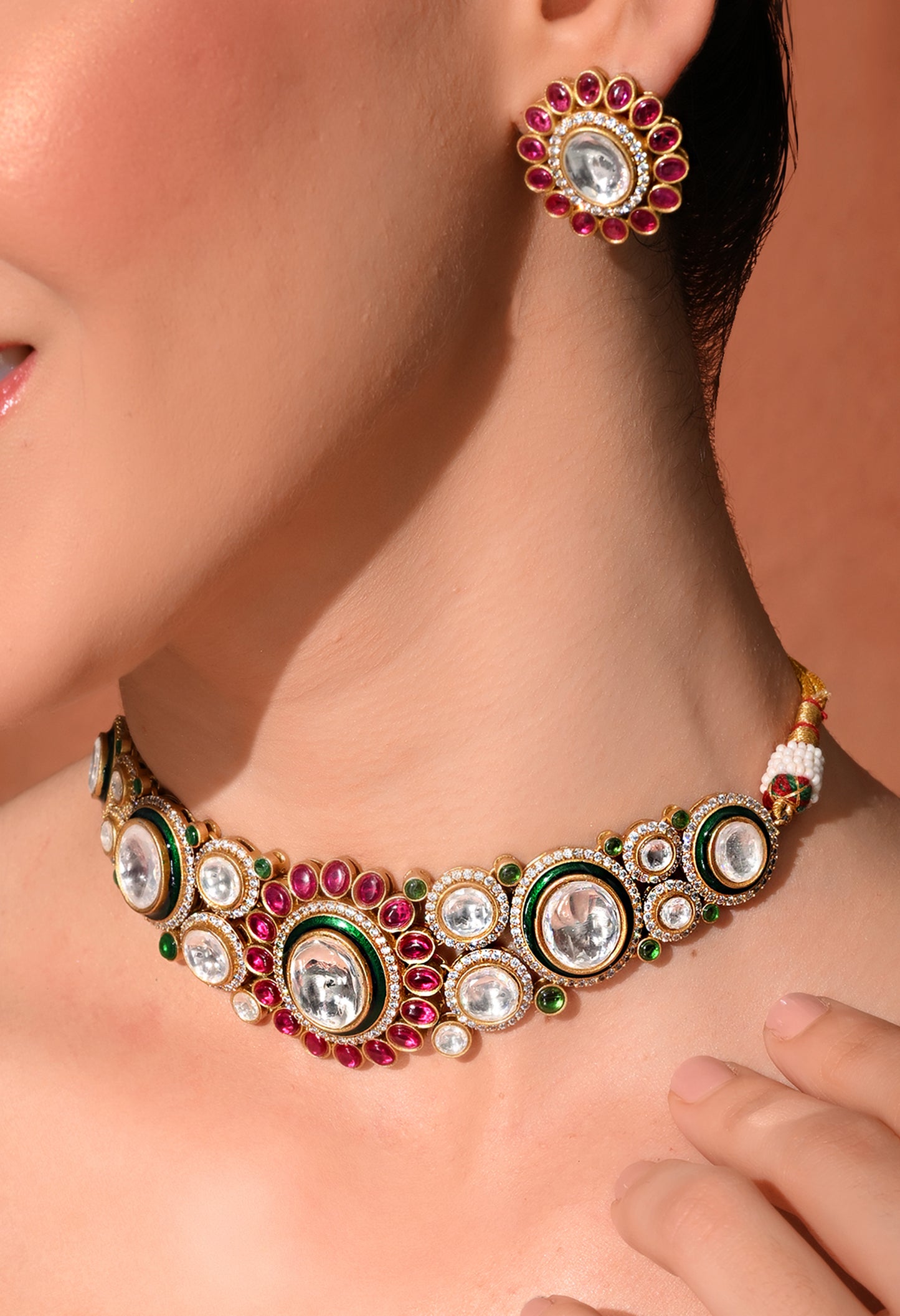 Gold plated ethnic  chokar set with earings