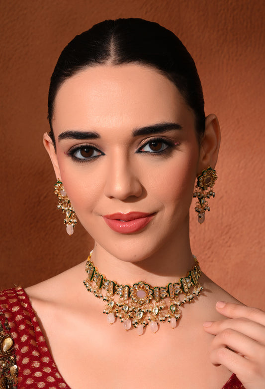 Gold plated ethnic  necklace set with earings