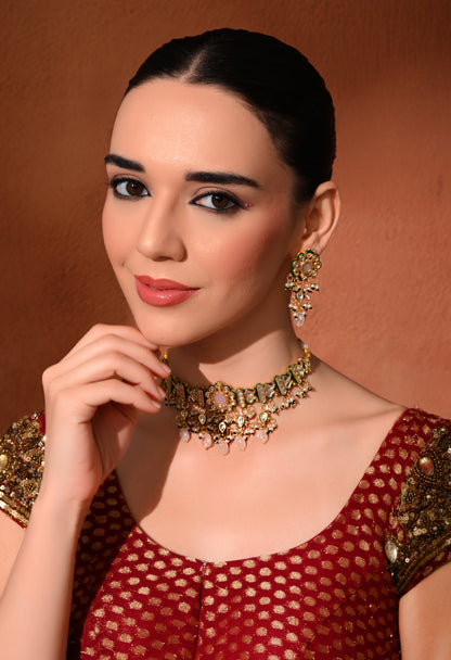Gold plated ethnic  necklace set with earings