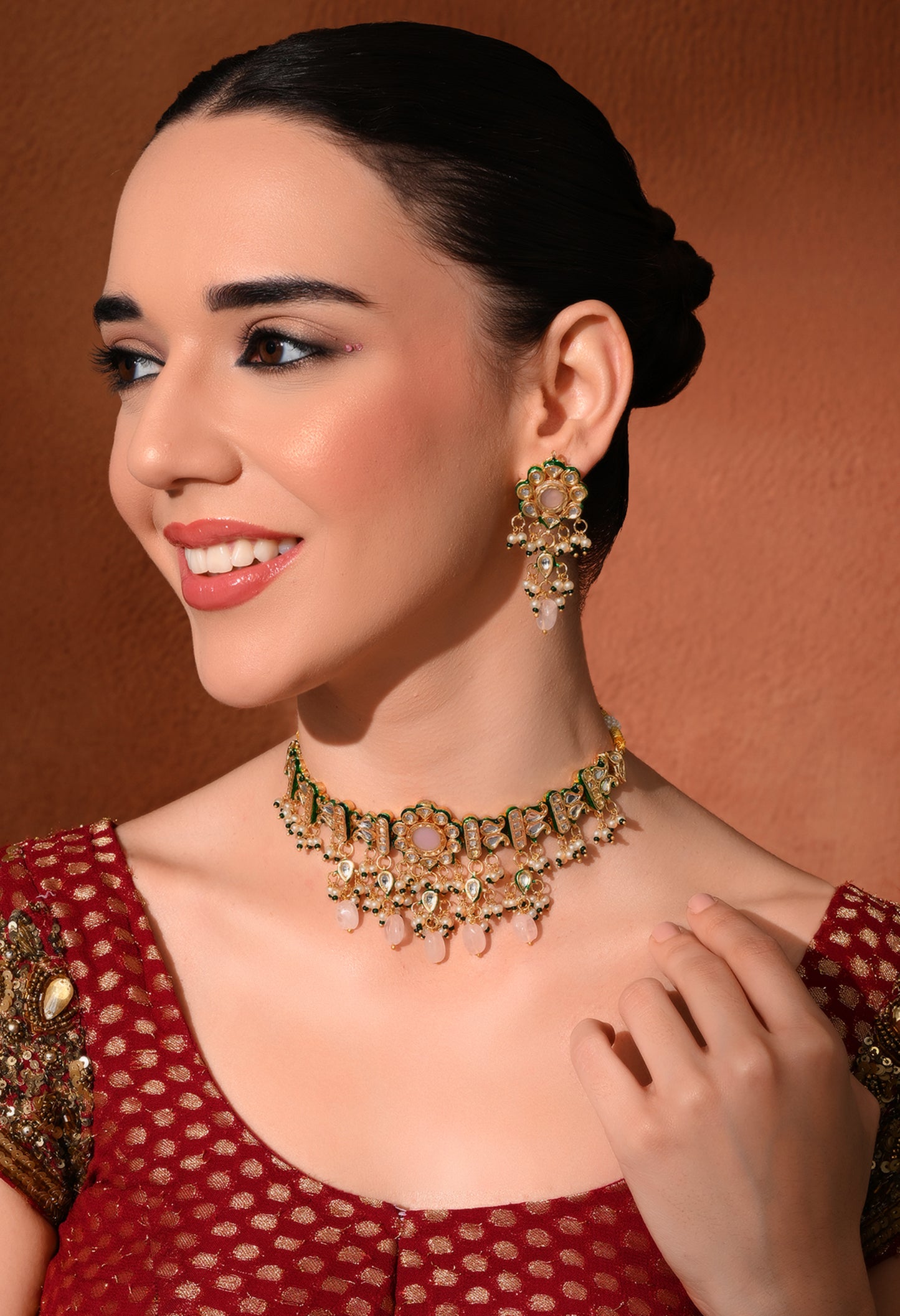 Gold plated ethnic  necklace set with earings