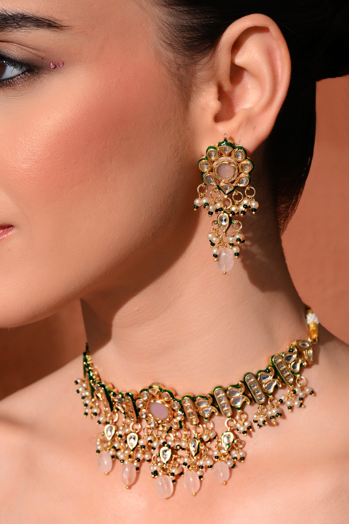 Gold plated ethnic  necklace set with earings