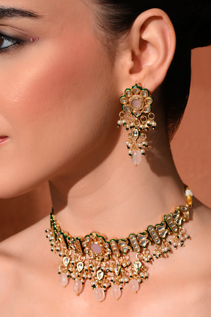 Gold plated ethnic  necklace set with earings