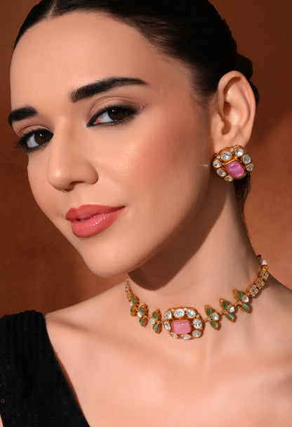 Gold plated ethnic  chokar set with earings