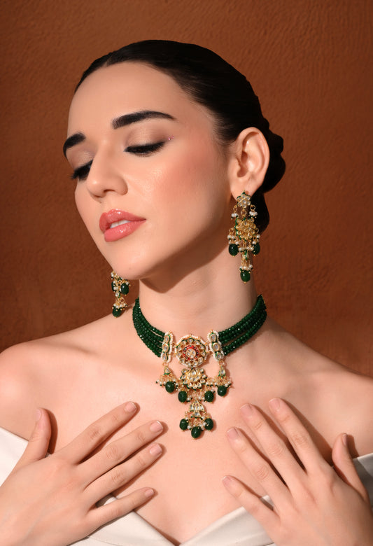 Gold plated   ethnic necklace set with earings