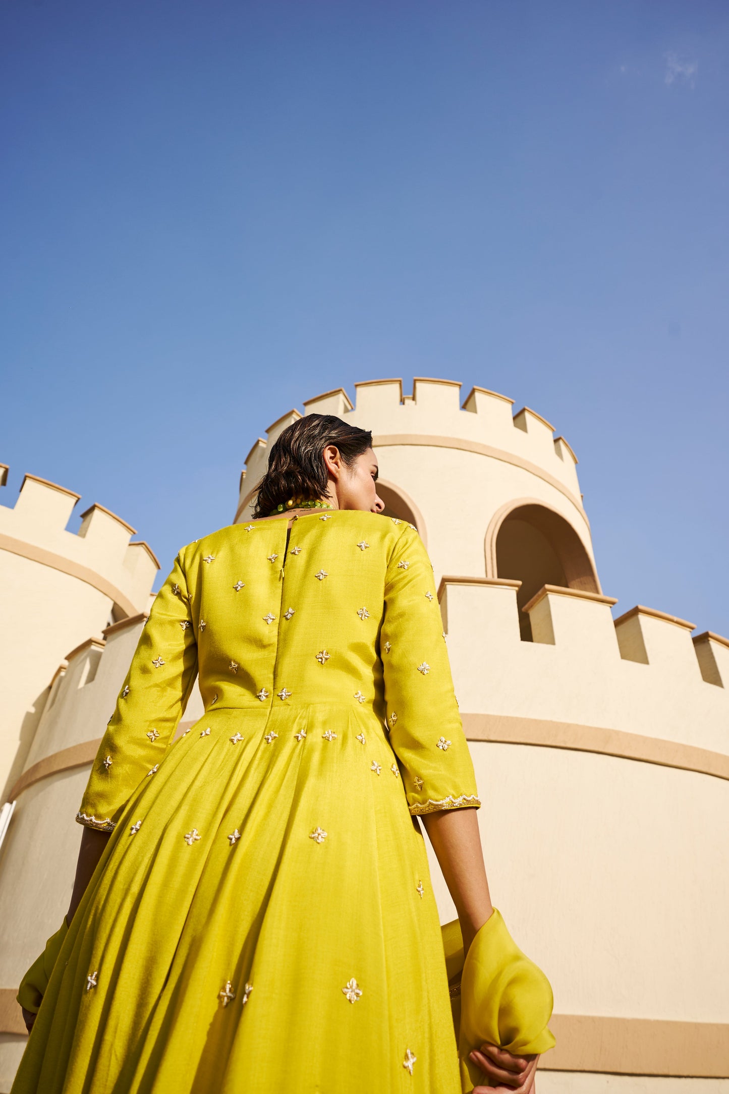 OVERLAP BUTI 12 KALI ANARKALI WITH PALAZZO AND DUPATTA- EC-AK-EG24-06- Lime