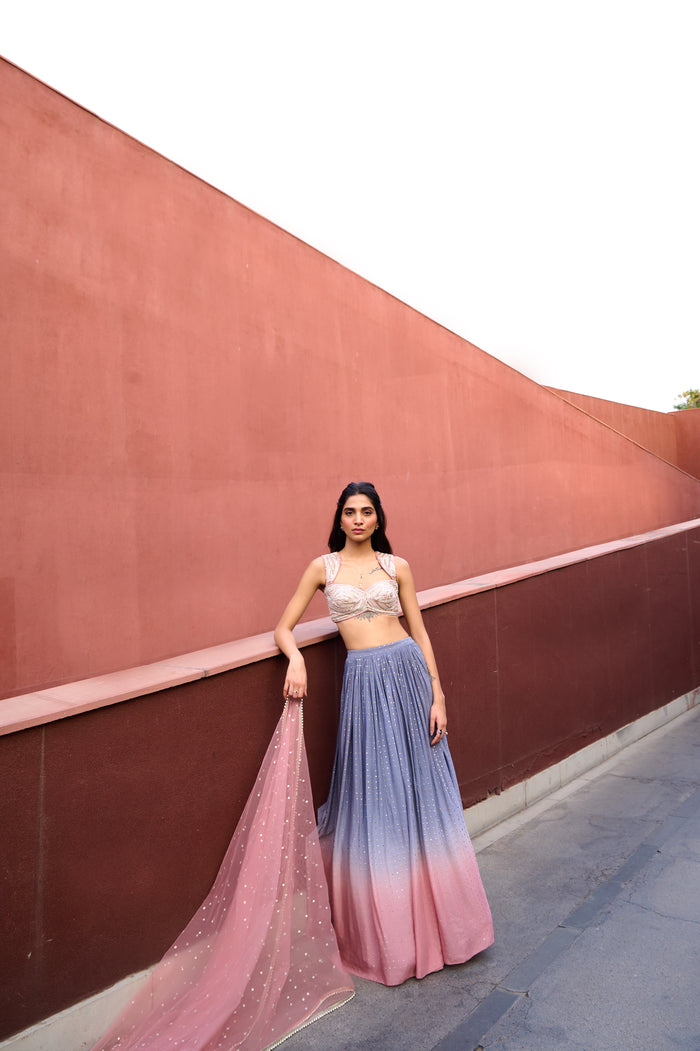 Grey & Mauve Pink Emily Lehenga