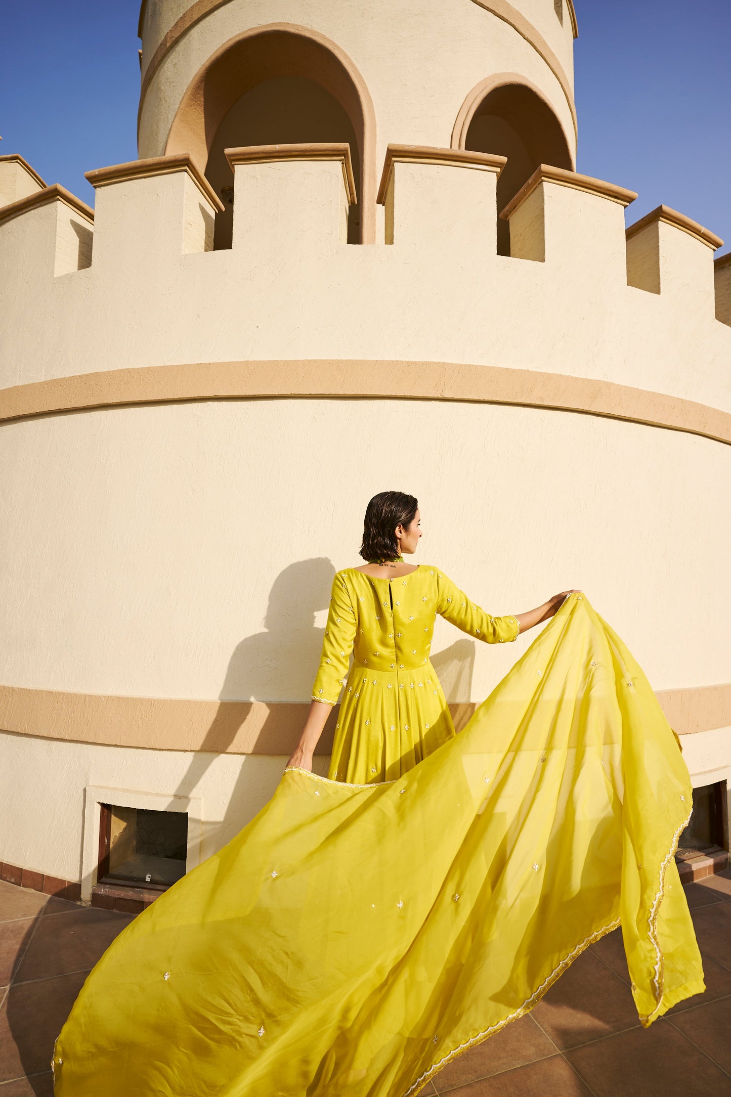 OVERLAP BUTI 12 KALI ANARKALI WITH PALAZZO AND DUPATTA- EC-AK-EG24-06- Lime