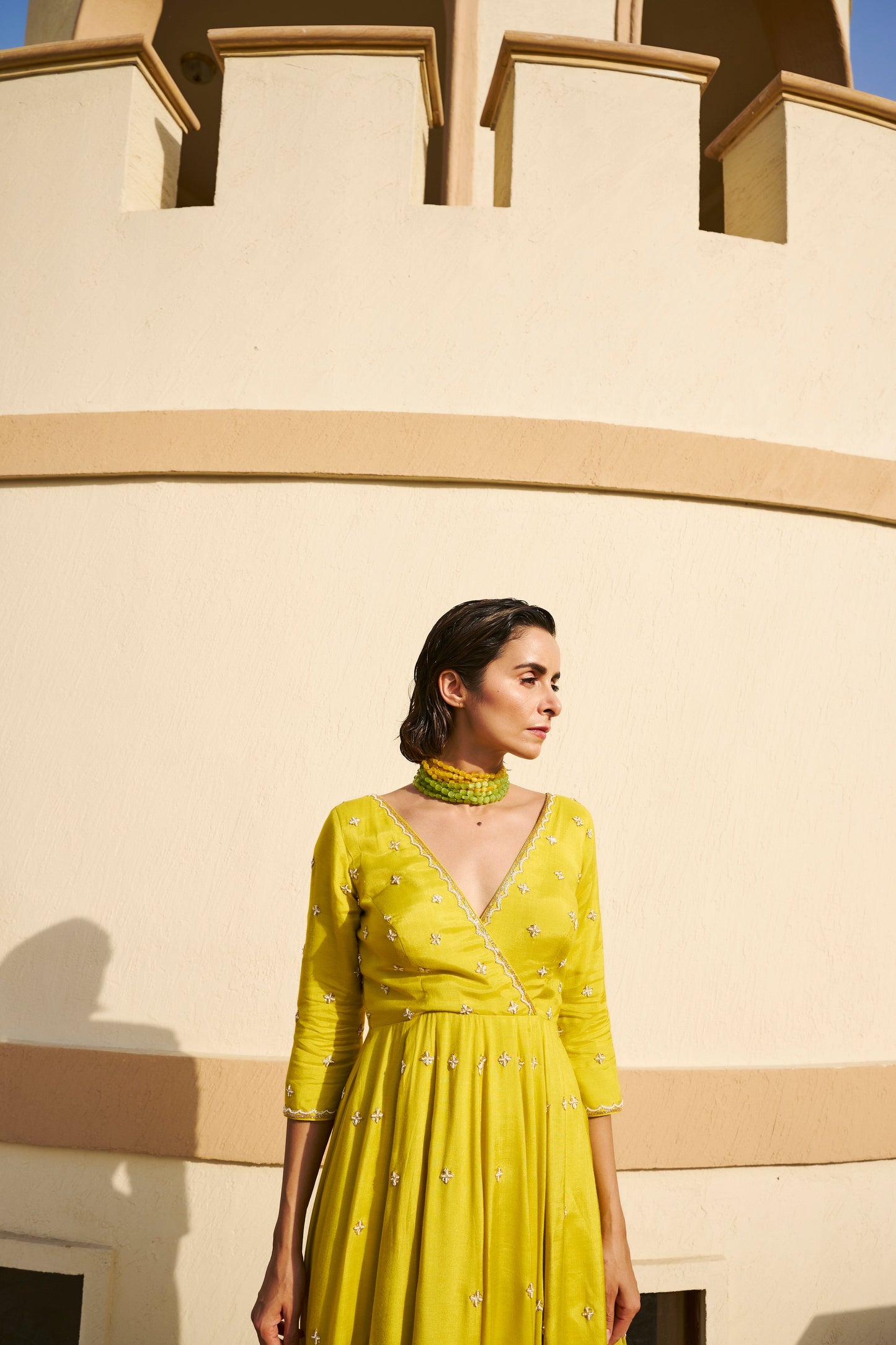 OVERLAP BUTI 12 KALI ANARKALI WITH PALAZZO AND DUPATTA- EC-AK-EG24-06- Lime