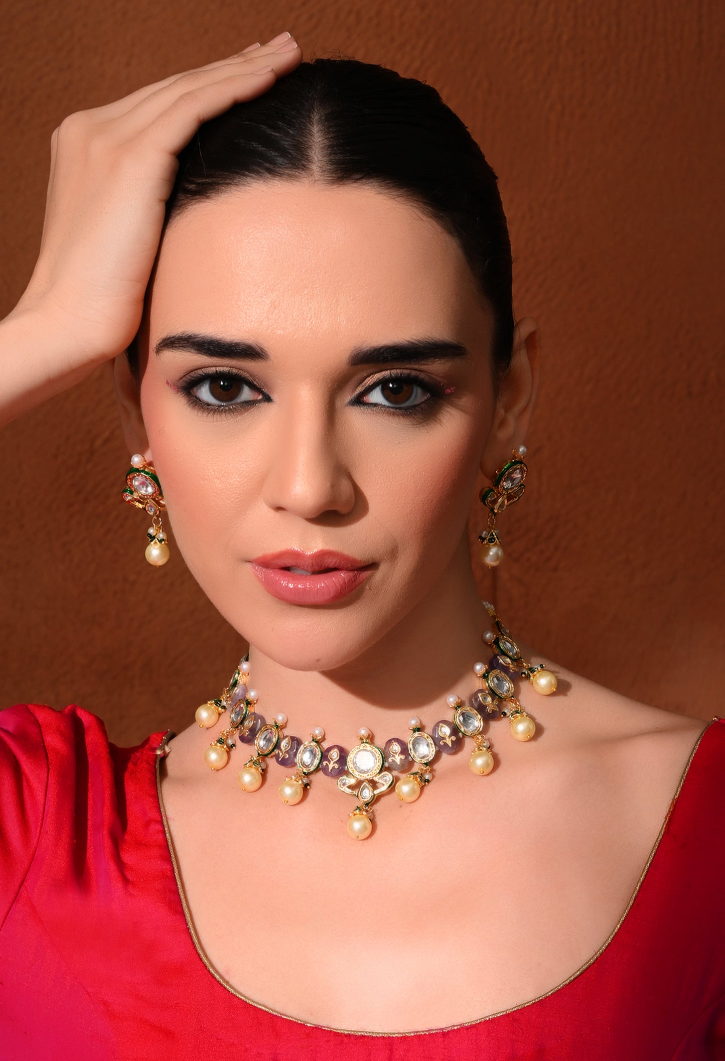 Gold plated ethnic  necklace set with earings