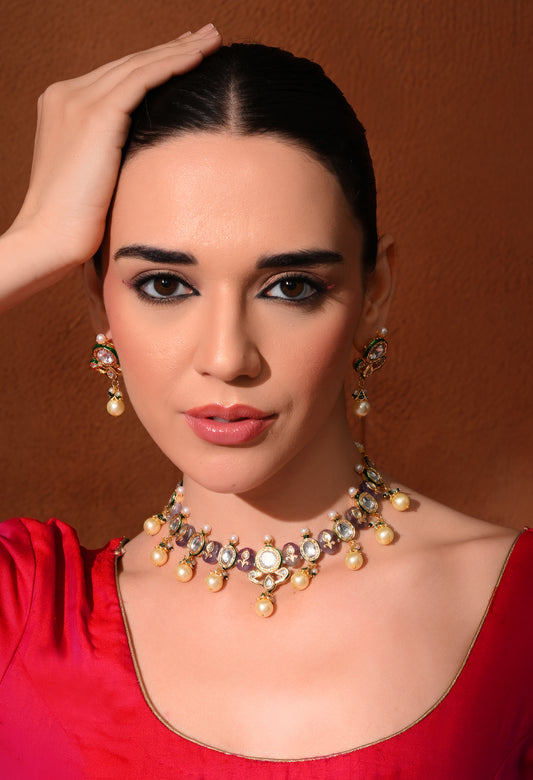 Gold plated ethnic  necklace set with earings